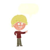 cartoon boy laughing and pointing with speech bubble N10