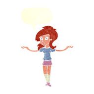 cartoon confused pretty girl with speech bubble N10