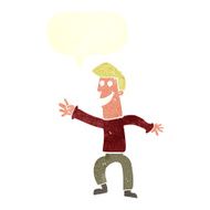 cartoon happy man dancing with speech bubble N36