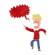 cartoon frightened man pointing with speech bubble N9