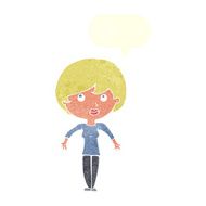 cartoon woman shrugging shoulders with speech bubble N473