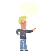 cartoon curious man pointing with speech bubble N9