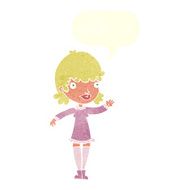 cartoon woman waving with speech bubble N319