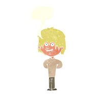 cartoon happy scruffy boy with speech bubble N9