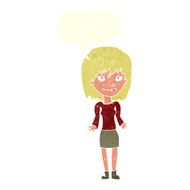 cartoon woman shrugging shoulders with speech bubble N475