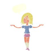 cartoon woman shrugging shoulders with speech bubble N478