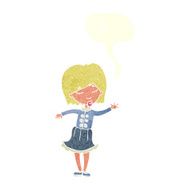 cartoon waving woman with speech bubble N143
