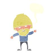 cartoon happy bearded man waving with speech bubble N10