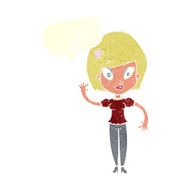 cartoon pretty woman waving with speech bubble N82