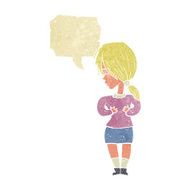cartoon shy woman with speech bubble N48