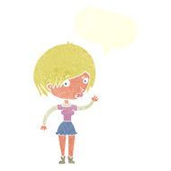 cartoon waving woman with speech bubble N144