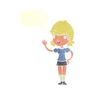 cartoon waving woman with speech bubble N145