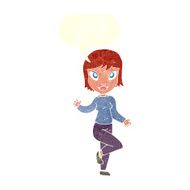 cartoon pretty woman waving with speech bubble N83