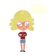 cartoon happy woman with folded arms speech bubble N20