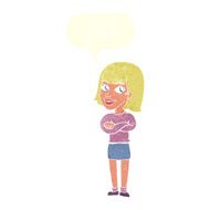 cartoon happy woman looking over with speech bubble N10