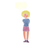 cartoon shy woman with speech bubble N49