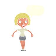 cartoon confused woman shrugging shoulders with speech bubble N10