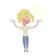 cartoon woman raising hands in air with speech bubble N20