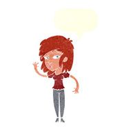 cartoon pretty woman waving with speech bubble N84