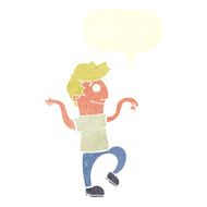 cartoon happy man doing funny dance with speech bubble N18