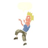 cartoon happy man doing funny dance with speech bubble N19