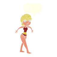 cartoon happy woman in swimming costume with speech bubble N10