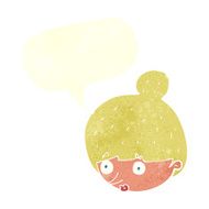 cartoon surprised woman&#039;s face with speech bubble N9