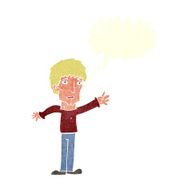 cartoon worried man reaching out with speech bubble N19