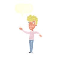 cartoon worried man reaching out with speech bubble N20
