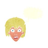 cartoon frightened woman with speech bubble N30