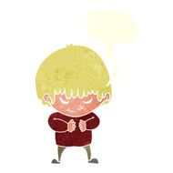cartoon shy boy with speech bubble N20