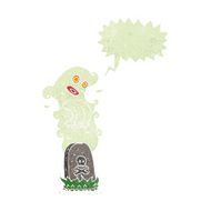 cartoon ghost rising from grave with speech bubble N26