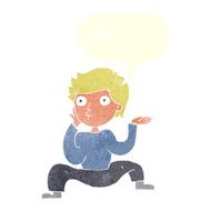 cartoon boy doing crazy dance with speech bubble N8