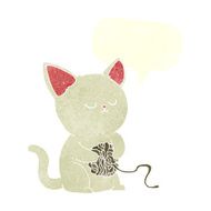 cartoon cat playing with ball of yarn speech bubble N2