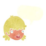 cartoon female face with surprised expression speech bubble N20