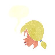 cartoon pretty female face with speech bubble N92
