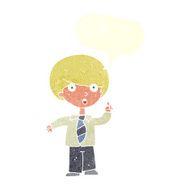 cartoon school boy answering question with speech bubble N47