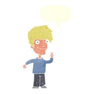 cartoon man giving peace sign with speech bubble N57