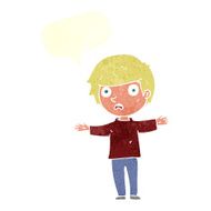 cartoon worried boy with speech bubble N28