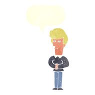 cartoon man narrowing his eyes with speech bubble N10