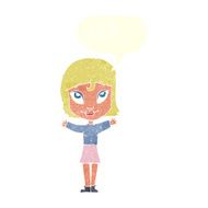 cartoon woman with open arms speech bubble N93