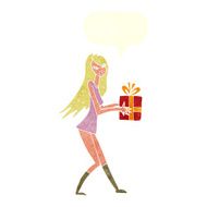 cartoon fashion girl with present speech bubble N10