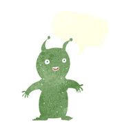 cartoon happy little alien with speech bubble N10
