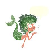 cartoon mermaid blowing a kiss with speech bubble N10