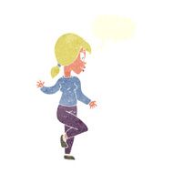 cartoon woman waving with speech bubble N325