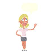 cartoon woman waving with speech bubble N326