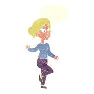 cartoon friendly woman waving with speech bubble N49