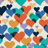 Vector seamless hand-drawn pattern with colorful hearts Valentines romantic background N2