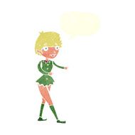 cartoon christmas elf woman with speech bubble N10