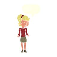 cartoon woman shrugging shoulders with speech bubble N482